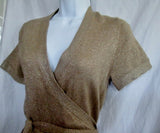 Womens Tevrow + Chase Drop Waist Belt Shirt Wrap Dress S METALLIC GOLD Belt