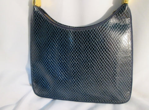 RONET Leather Snakeskin Pattern Hobo Shoulder Bag BLUE Python Animal Print Purse Vintage