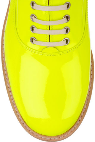 NEW CHRISTIAN LOUBOUTIN HAVANA FLAT BROGUE SHOE 36.5 6 YELLOW NEON Loafer PATENT Leather Womens NIB