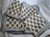 NEW Set ANOKHI 43X43 PRINTED CLOTH NAPKIN Table Decor WHITE BLUE CYPRESS BOHO Entertaining