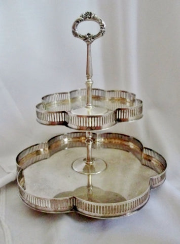 Hors D'Oeuvres Sandwich Cake Plate Silverplate 2 Tier Serving Tray Dish Pedestal Party