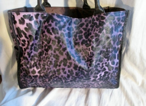 NIEMAN MARCUS PURPLE Leopard Cheetah Panther TOTE Market Bag Shopper Vegan Beach Book