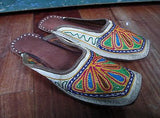 Womens LEATHER Sandal Slip On Shoes Mule Embroider Slipper Ethnic Asia WHITE 6