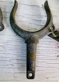 Vtg Set Heavy Galvanized Metal #0 RIBBED HORN OARLOCKS Oar Lock + Mount Socket