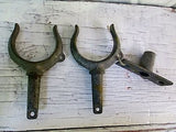 Vtg Set Heavy Galvanized Metal #0 RIBBED HORN OARLOCKS Oar Lock + Mount Socket