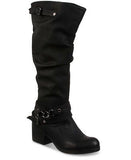 Womens CARLOS SANTANA CASSIE Vegan Faux LEATHER Punk BOOTS BLACK 8.5 Chain Strap