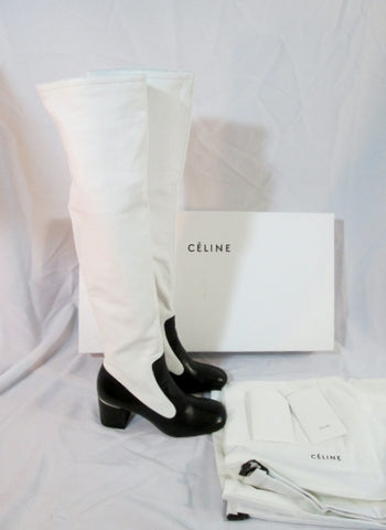 NEW Womens CELINE PARIS Leather Thigh High Boot 70 ITALY 36 6 WHITE BLACK
