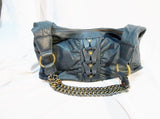 WILSONS Leather Hobo Handbag Purse Shoulder Flap Bag BLUE Slate Chainlink Woven