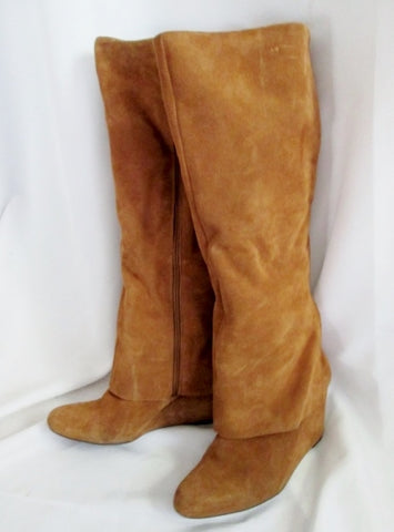 Womens JESSICA SIMPSON RALLIE Suede Leather Sheath Boot BROWN 10 Wedge Heel