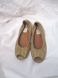 LANVIN Peep Toe Patent Leather Classic Ballet Flat Shoe 36.5 Slipper BEIGE