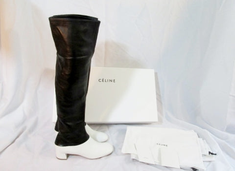 NEW Womens CELINE PARIS Leather Thigh High Boot 40 ITALY 36 6 BLACK WHITE