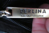 PERLINA NEW YORK Leather Shoulder Bag Handbag Satchel Flap Bag BLACK Crossbody