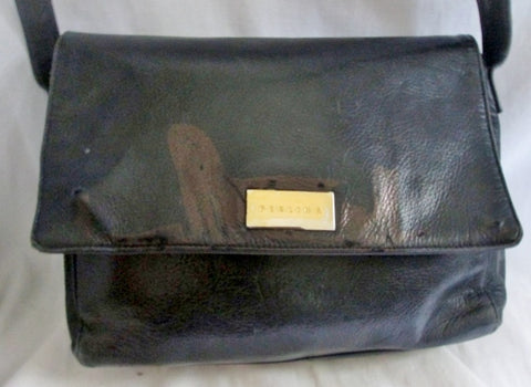 PERLINA NEW YORK Leather Shoulder Bag Handbag Satchel Flap Bag BLACK Crossbody