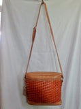 PANTERA leather woven shoulder handbag purse crossbody case WHISKEY BROWN bag M