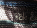 THE SAK Leather Hobo Bag Bucket Saddle Purse Flap BROWN METALLIC STRIPE Hippie Boho