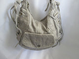 POVERTY FLATS handbag shoulder hobo bag saddle purse TAUPE GRAY Boho Vegan