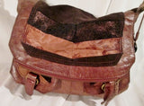 THE SAK Leather Hobo Bag Bucket Saddle Purse Flap BROWN METALLIC STRIPE Hippie Boho