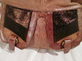 THE SAK Leather Hobo Bag Bucket Saddle Purse Flap BROWN METALLIC STRIPE Hippie Boho