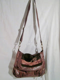 THE SAK Leather Hobo Bag Bucket Saddle Purse Flap BROWN METALLIC STRIPE Hippie Boho