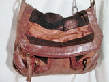 THE SAK Leather Hobo Bag Bucket Saddle Purse Flap BROWN METALLIC STRIPE Hippie Boho