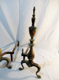 Vintage Brass Set Pair ANDIRONS FIRE DOG LOG HOLDERS FIREPLACE Antique