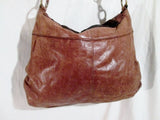 THE SAK Leather Hobo Bag Bucket Saddle Purse Flap BROWN METALLIC STRIPE Hippie Boho
