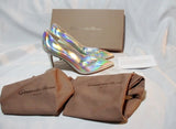 NEW GIANVITO ROSSI LASER HOLOGRAM Pump Shoe SILVER 36 6 PATENT LEATHER Mule High Heel Womens