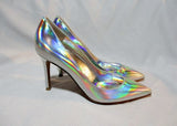 NEW GIANVITO ROSSI LASER HOLOGRAM Pump Shoe SILVER 36 6 PATENT LEATHER Mule High Heel Womens