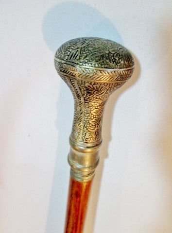 Vintage Carved Crafted Wood Walking Stick Cane Removable Metal Top Travel Hiking Trekking Folk Art