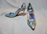NEW GIANVITO ROSSI LASER HOLOGRAM Pump Shoe SILVER 36 6 PATENT LEATHER Mule High Heel Womens