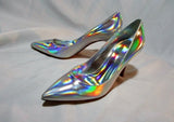 NEW GIANVITO ROSSI LASER HOLOGRAM Pump Shoe SILVER 36 6 PATENT LEATHER Mule High Heel Womens