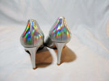 NEW GIANVITO ROSSI LASER HOLOGRAM Pump Shoe SILVER 36 6 PATENT LEATHER Mule High Heel Womens