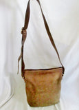 Pebbled SUEDE LEATHER Satchel Hobo Bag Bucket Sling BROWN BEIGE Hipster Boho