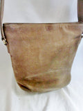 Pebbled SUEDE LEATHER Satchel Hobo Bag Bucket Sling BROWN BEIGE Hipster Boho