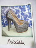 NEW CHARLOTTE OLYMPIA PRISCILLA PUMP Glitter Shoe 36 6 GREY Heel