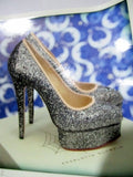 NEW CHARLOTTE OLYMPIA PRISCILLA PUMP Glitter Shoe 36 6 GREY Heel