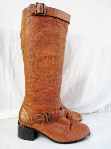 Womens NEWPORT NEWS Faux Alligator Croc Leather Boots Shoes Vegan BROWN 6