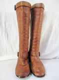 Womens NEWPORT NEWS Faux Alligator Croc Leather Boots Shoes Vegan BROWN 6