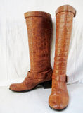 Womens NEWPORT NEWS Faux Alligator Croc Leather Boots Shoes Vegan BROWN 6