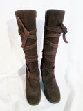 Womens ENZO ANGIOLINI SALIE Criss Cross Knee High Suede Boots BROWN 6.5 Wedge Heel