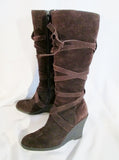Womens ENZO ANGIOLINI SALIE Criss Cross Knee High Suede Boots BROWN 6.5 Wedge Heel