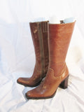 Womens STEVE MADDEN SNAP high heel stitch leather BOOT BROWN 8.5 Gogo