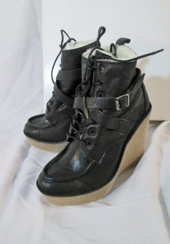 NEW NIB Womens PIERRE HARDY GRAINED KID Shearling Bootie 37 6.5 BLACK