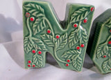 Vintage 4 Pc LIPPER MANN Japan NOEL Candle Holder Holly Berry Ceramic Green XMAS