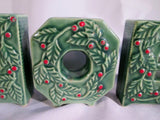 Vintage 4 Pc LIPPER MANN Japan NOEL Candle Holder Holly Berry Ceramic Green XMAS