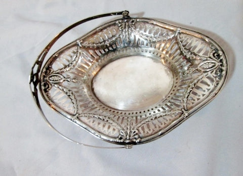 Signed STERLING SILVER Handle DISH BOWL Cut-Out Plate Basket 94g Art Deco Nouveau