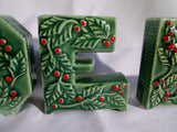 Vintage 4 Pc LIPPER MANN Japan NOEL Candle Holder Holly Berry Ceramic Green XMAS