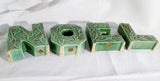 Vintage 4 Pc LIPPER MANN Japan NOEL Candle Holder Holly Berry Ceramic Green XMAS