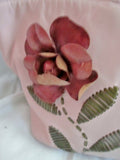 PAOLO MASI ITALY Textured LEATHER FLORAL Tote Bag Shopper Carryall PINK Stitched