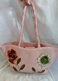 PAOLO MASI ITALY Textured LEATHER FLORAL Tote Bag Shopper Carryall PINK Stitched